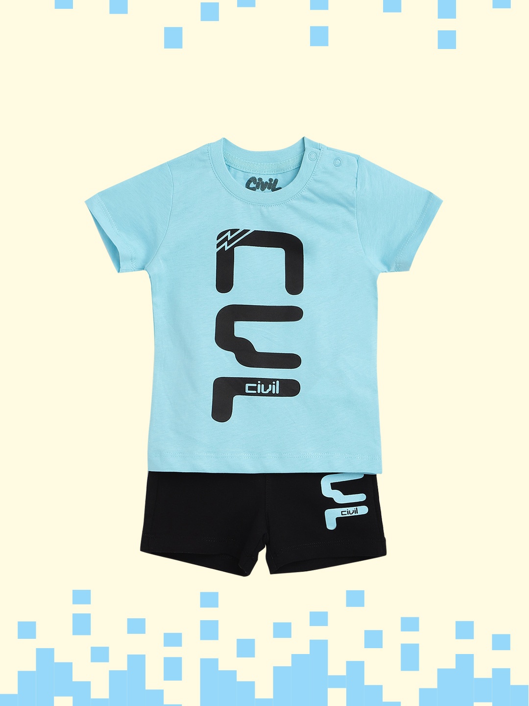 

Civil Infant Boys Blue & Black Printed T-shirt with Shorts