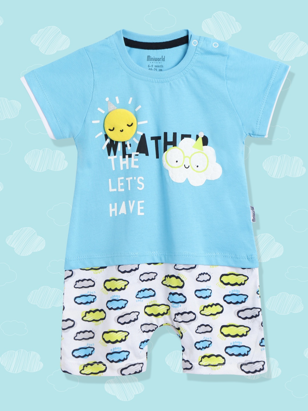 

Civil Infant Boys Blue & White Printed Pure Cotton Rompers