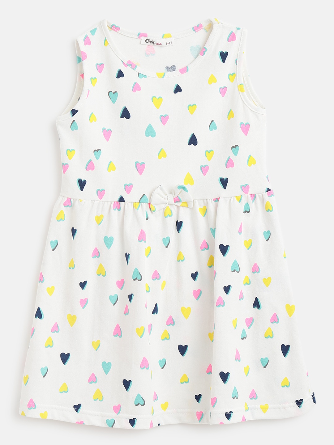 

Civil Girls White & Pink Conversational Print Sleeveless A-Line Dress