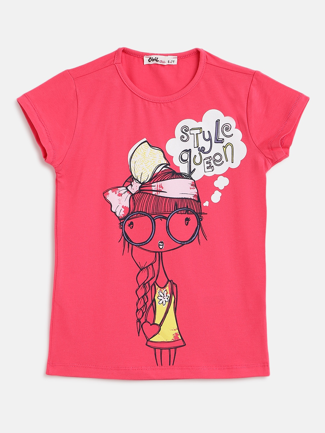 

Civil Girls Fuchsia Pink & White Printed T-shirt