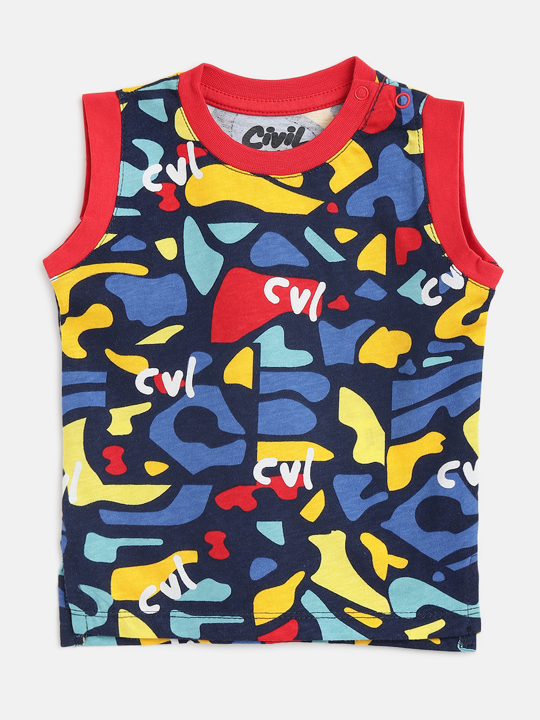 

Civil Infant Boys Navy Blue & Yellow Printed Pure Cotton T-shirt