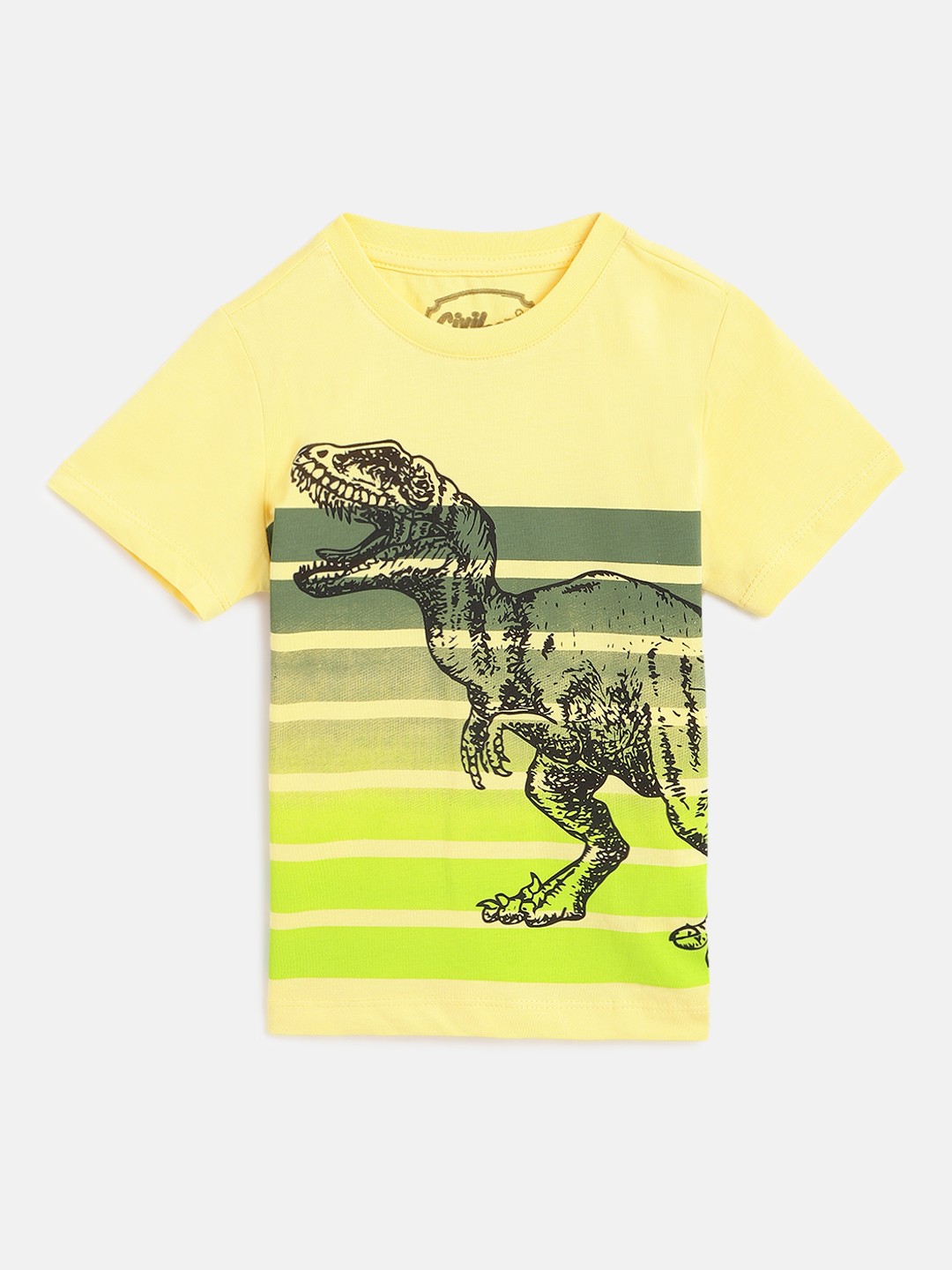 

Civil Boys Yellow & Green Pure Cotton Striped & Graphic Print T-shirt