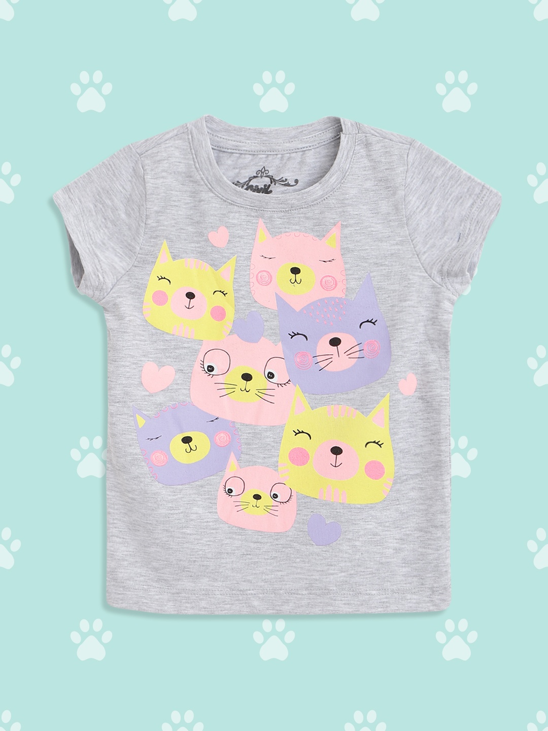 

Civil Girls Grey Melange & Lavender Printed T-shirt