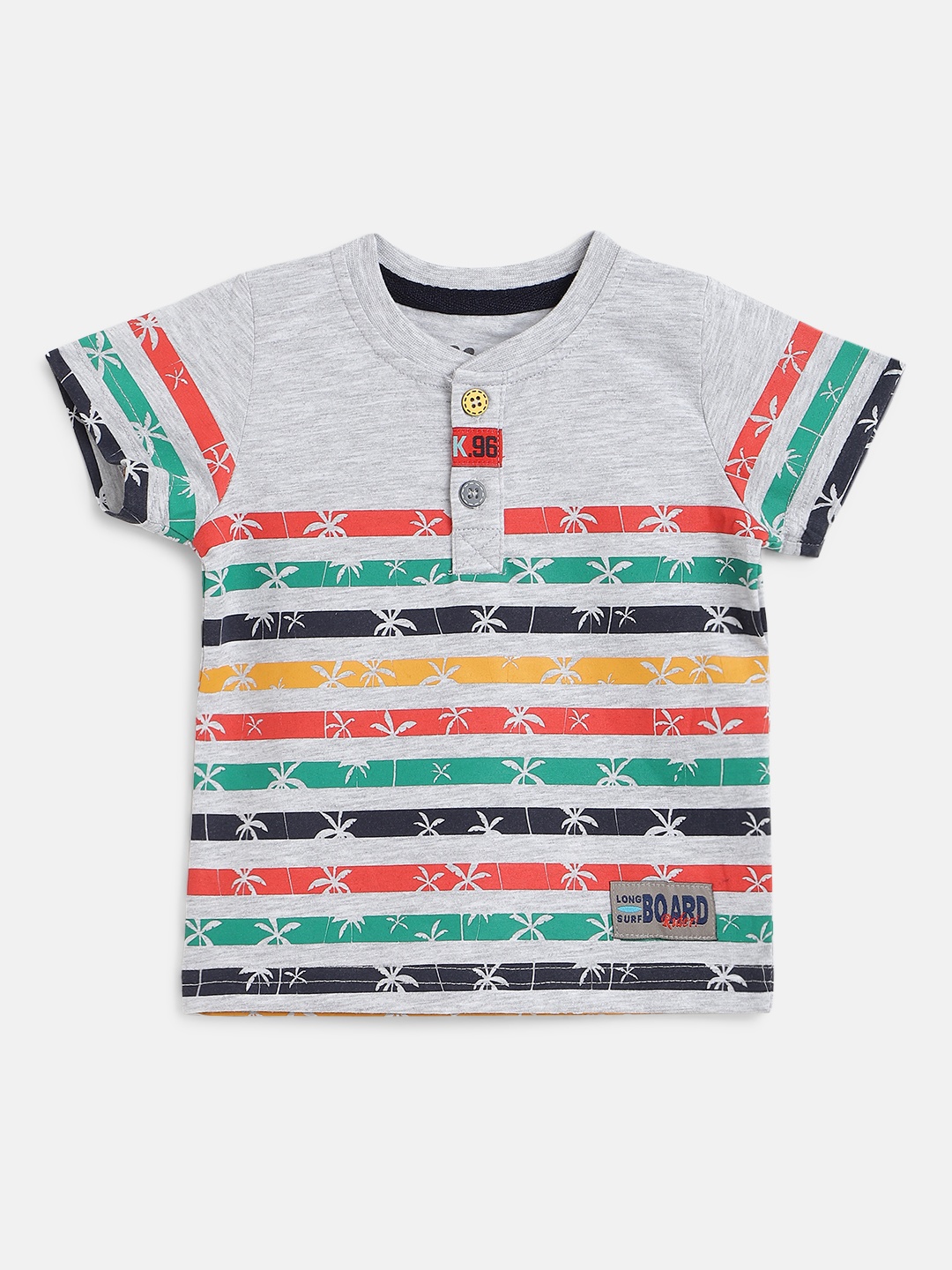 

Civil Boys Grey & Red Striped Henley Neck T-shirt