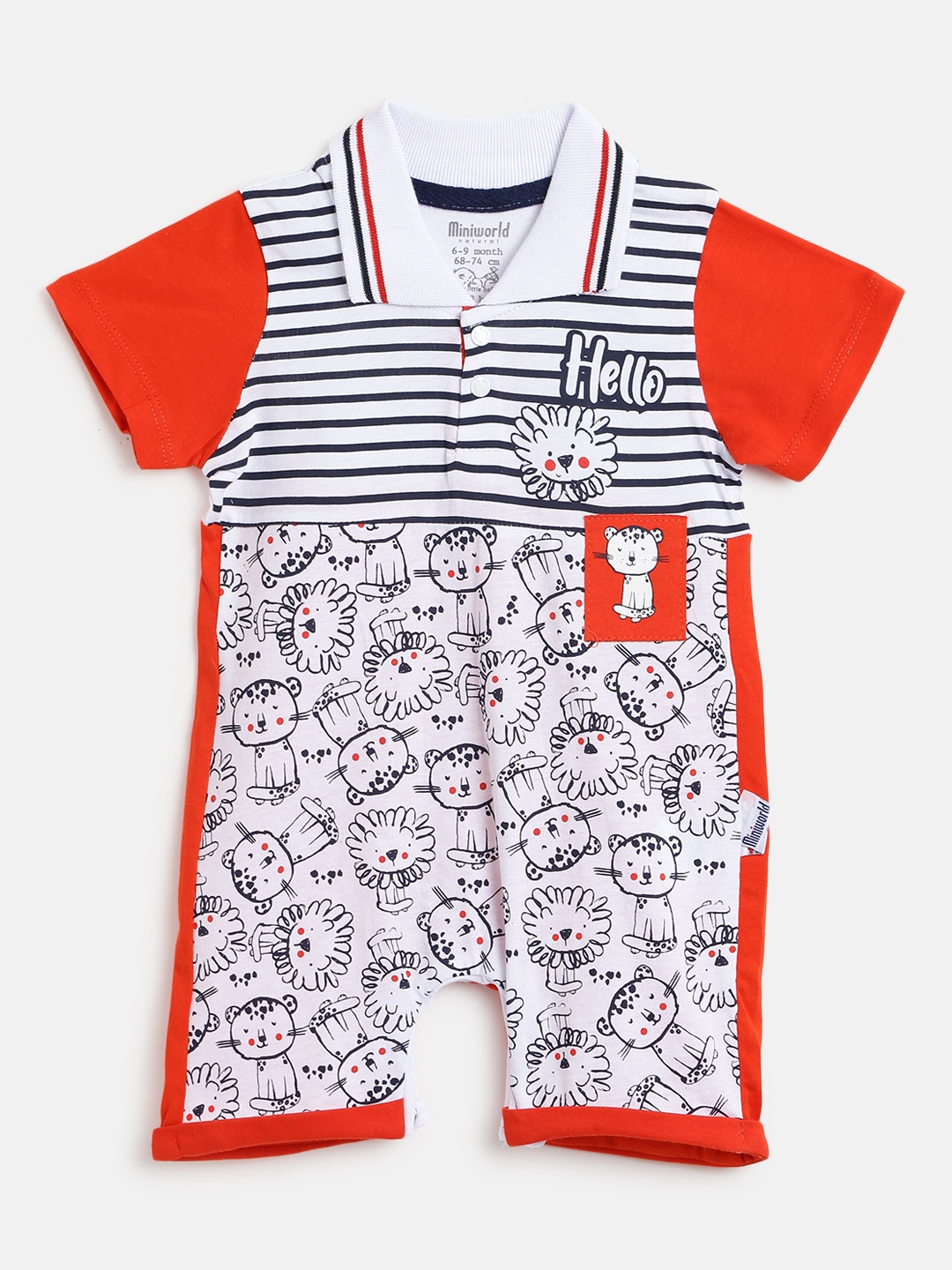 

Civil Infant Boys White & Orange Printed Pure Cotton Rompers