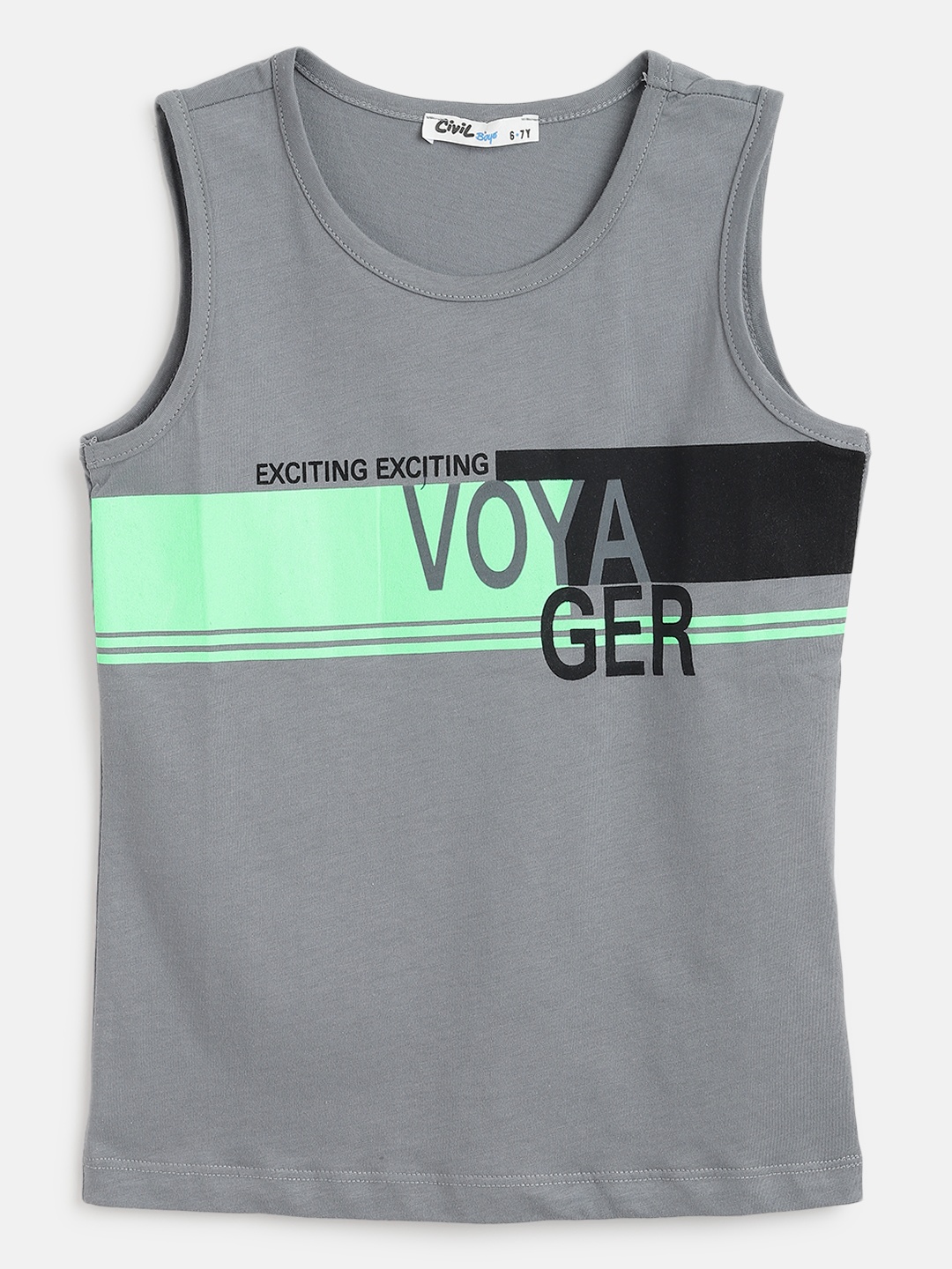

Civil Boys Charcoal & Green Typography Printed Pure Cotton T-shirt