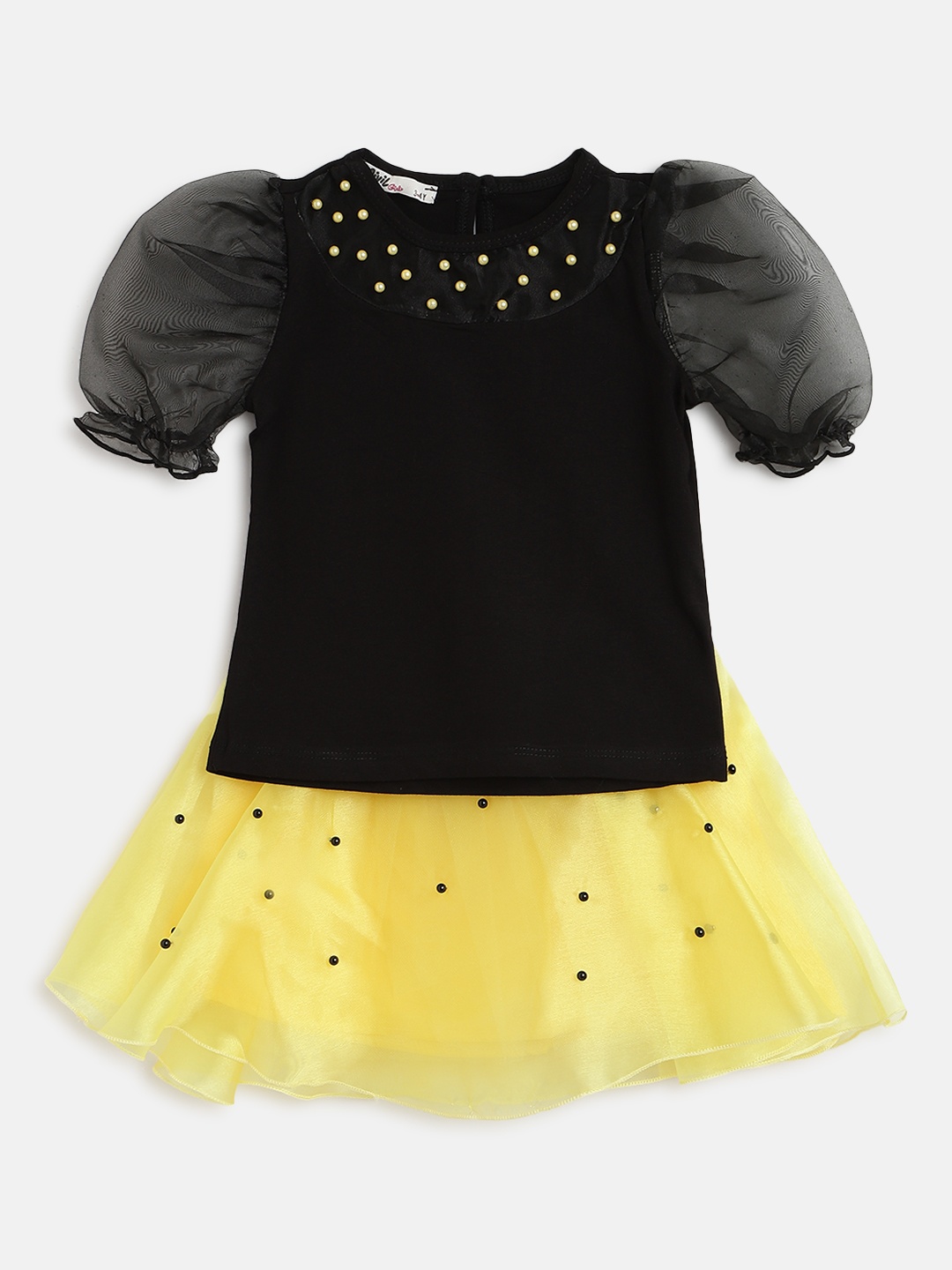 

Civil Girls Black & Yellow Embellished Top with Skirt