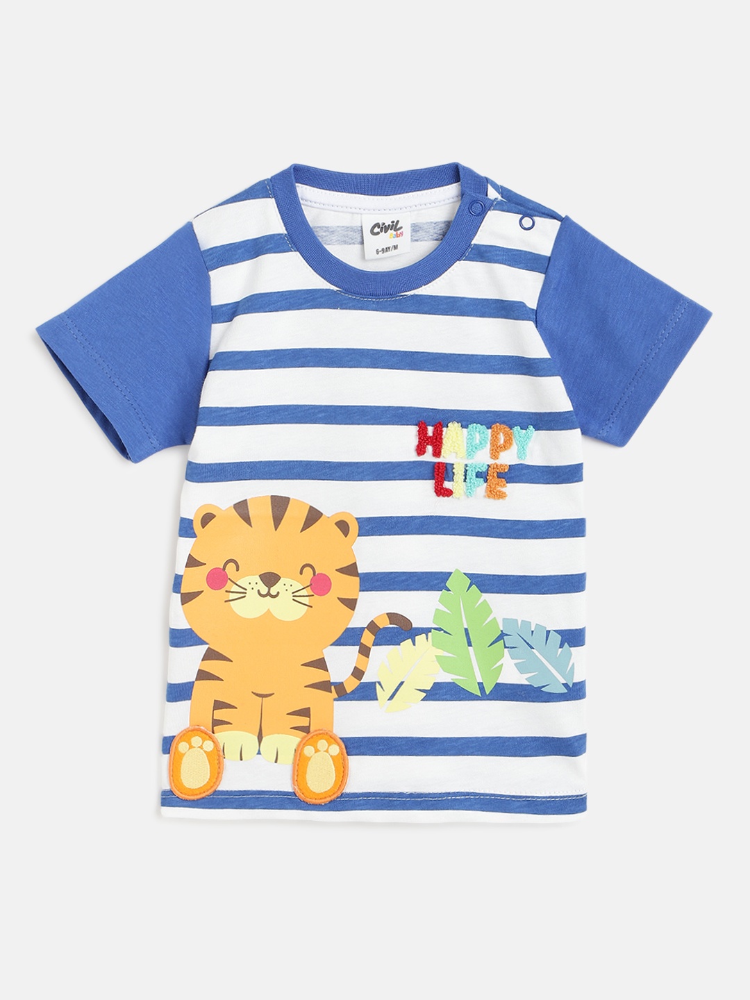 

Civil Boys Navy Blue & White Striped Pure Cotton T-shirt