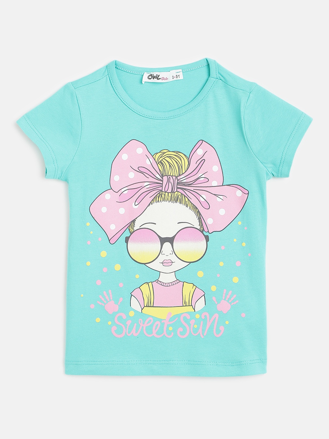 

Civil Girls Green & Pink Graphic Printed T-shirt