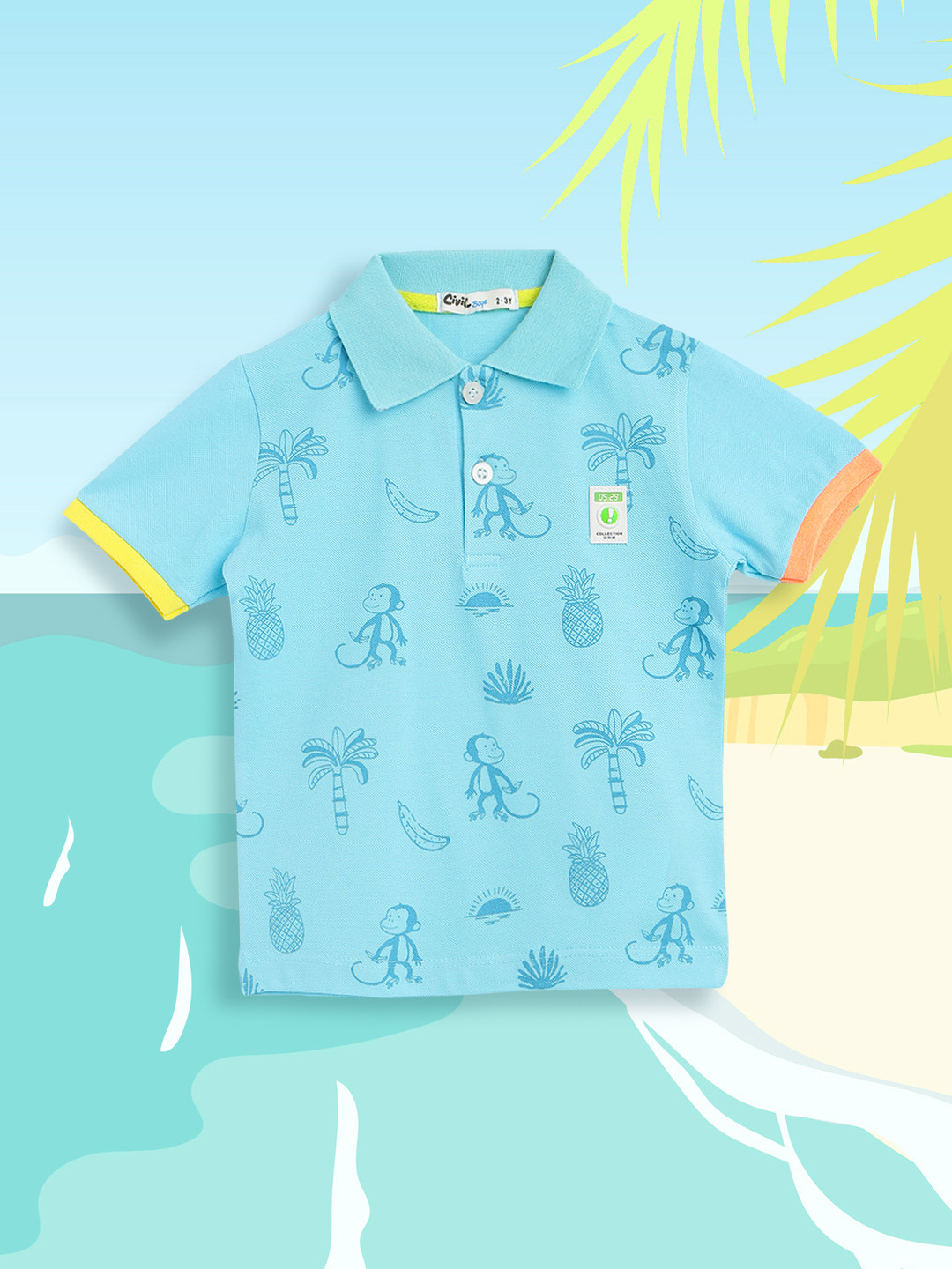 

Civil Boys Blue Printed Polo Collar Pure Cotton T-shirt