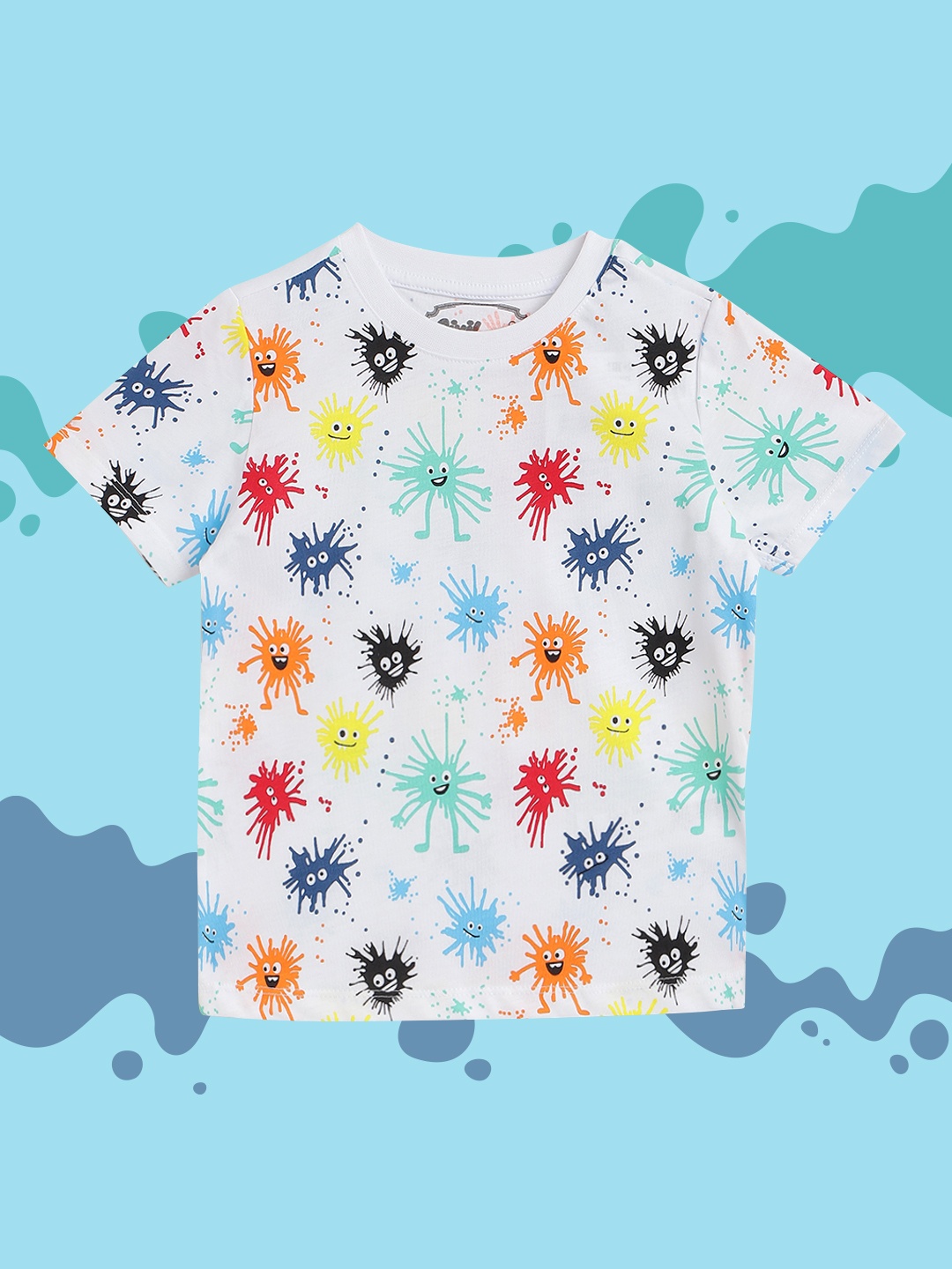 

Civil Boys White & Blue Printed Pure Cotton T-shirt