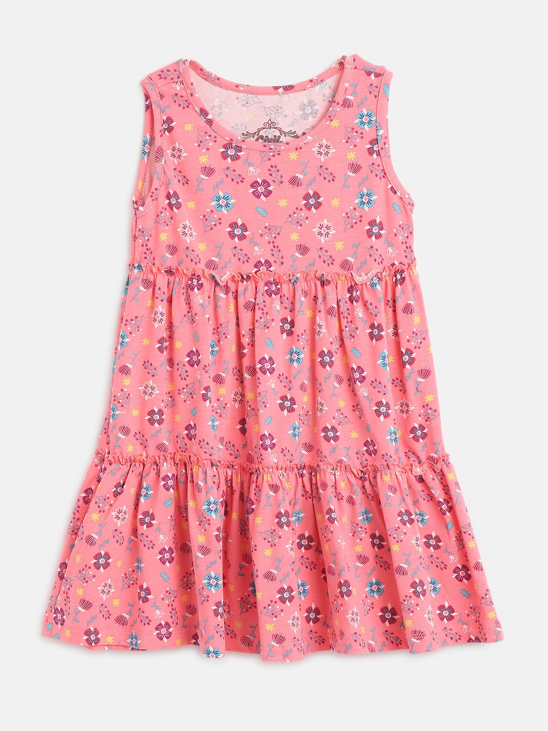 

Civil Girls Pink & Blue Floral Print Sleeveless A-Line Dress