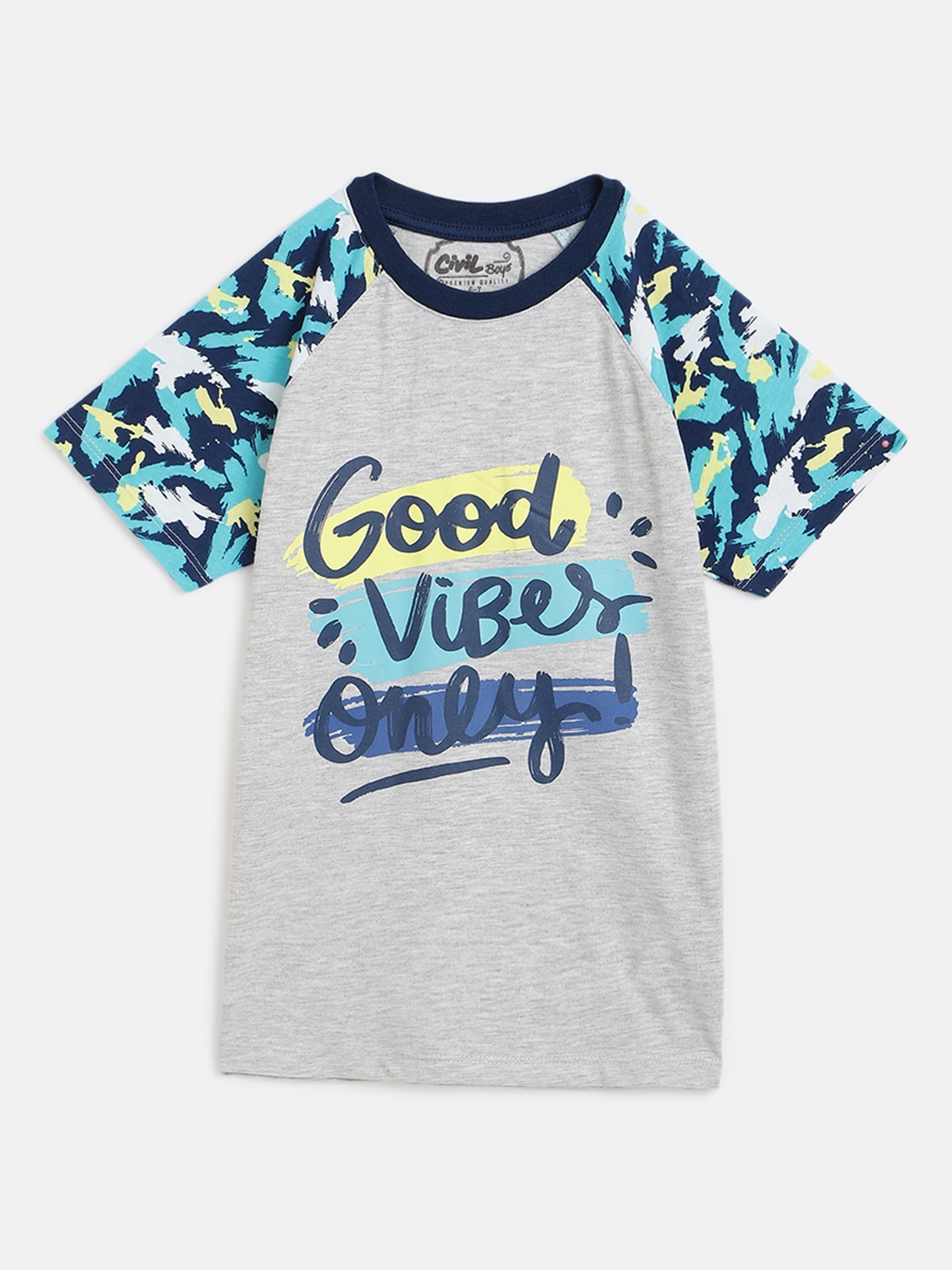 

Civil Boys Blue & Grey Pure Cotton Typography Print T-shirt