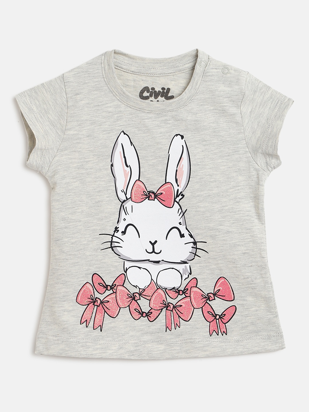 

Civil Girls Cream-Coloured & White Bunny Printed T-shirt