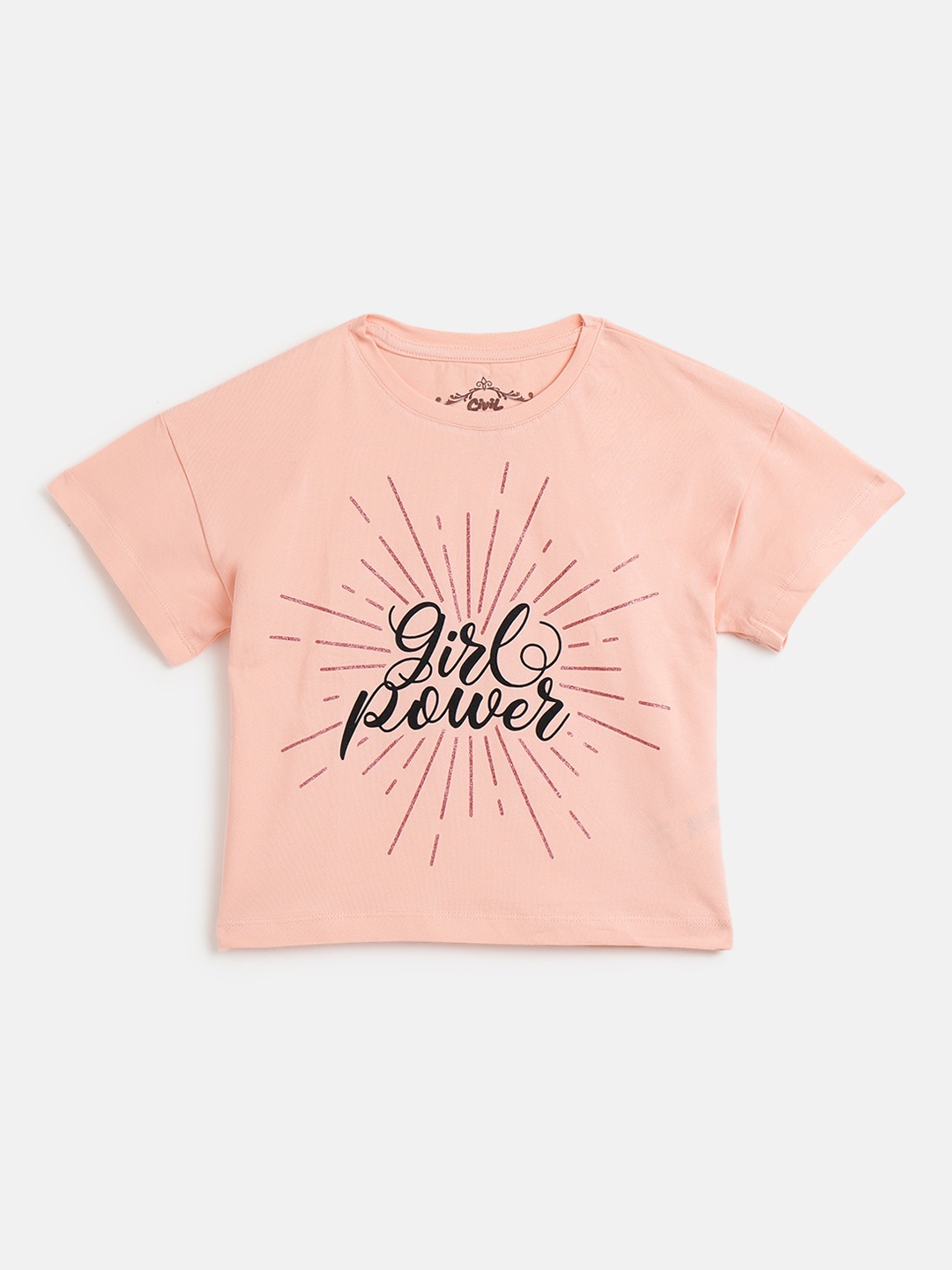 

Civil Girls Peach-Coloured & Black Typography Printed T-shirt