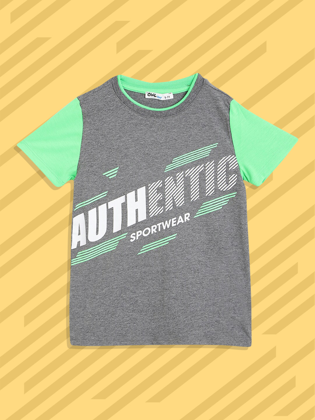 

Civil Boys Grey & Green Colourblocked Typography Print T-shirt