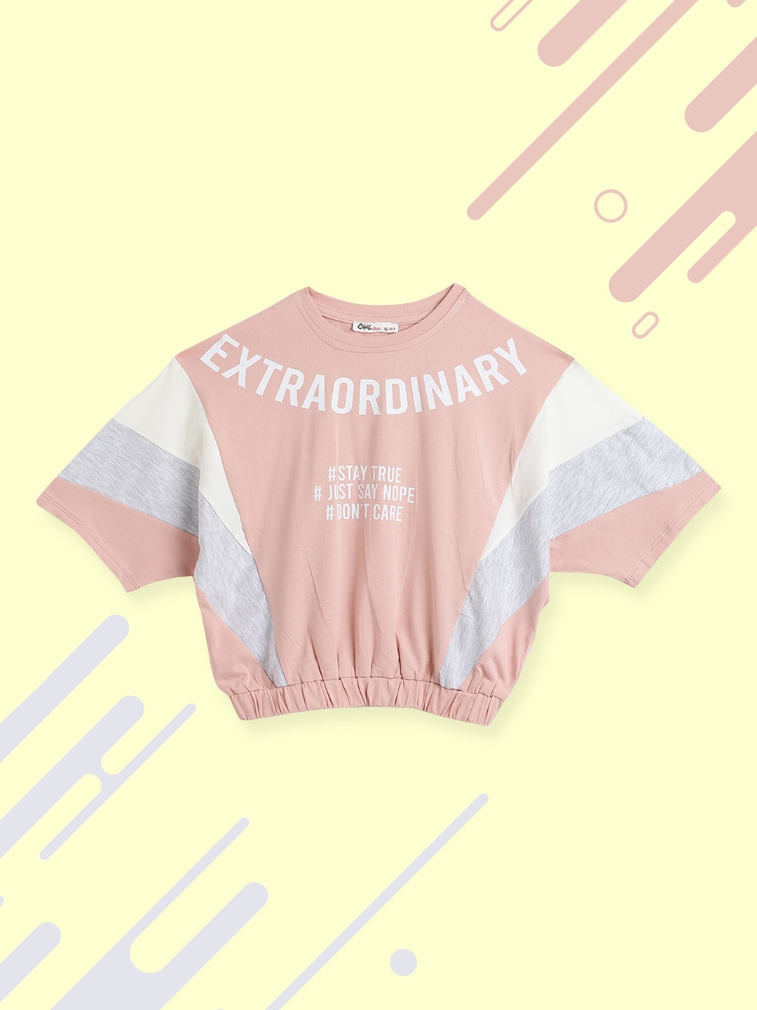 

Civil Girls Peach-Coloured & White Colourblocked Extended Sleeves T-shirt
