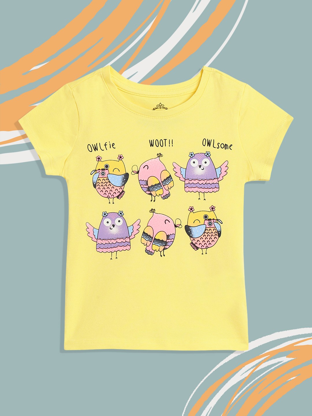 

Civil Girls Yellow & Purple Owl Printed T-shirt