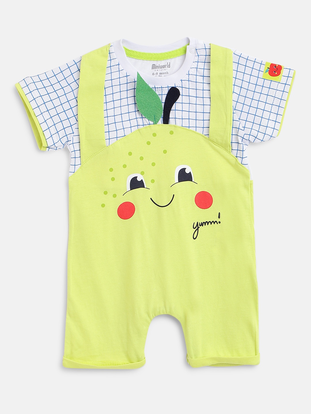 

Civil Infant Boys Lime Green & White Printed Pure Cotton Rompers