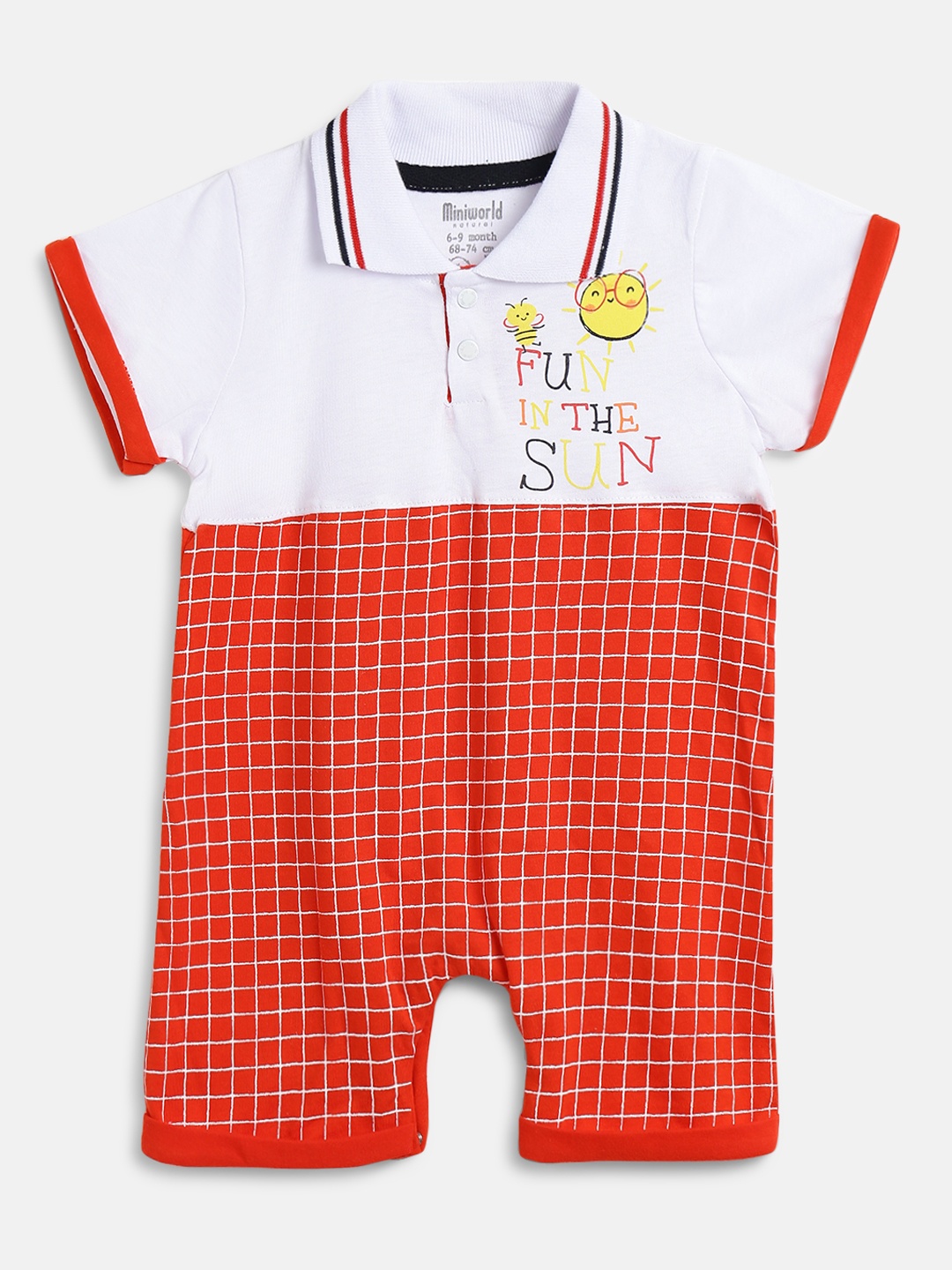 

Civil Infant Boys Red & White Checked Pure Cotton Rompers