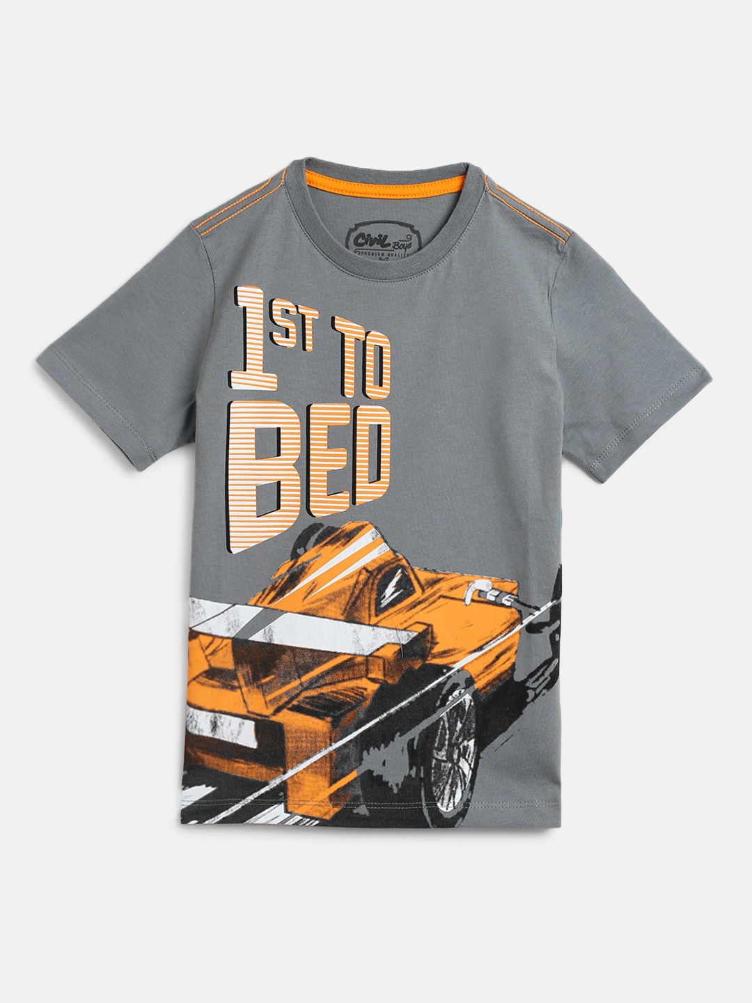 

Civil Boys Grey & Orange Printed Pure Cotton T-shirt