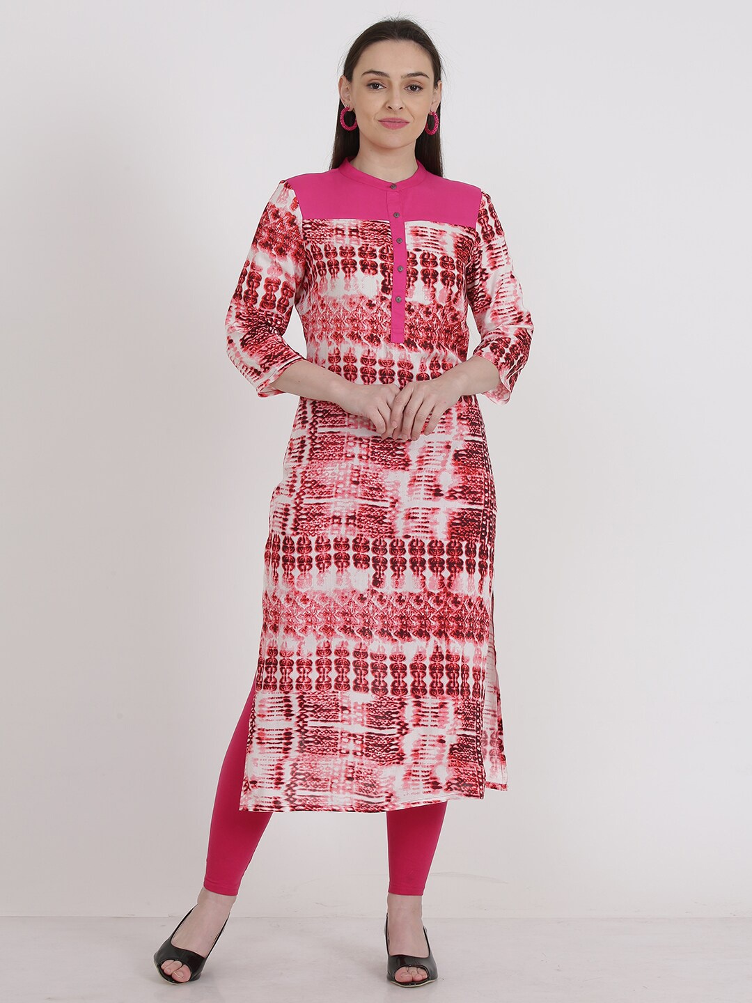 

KURTSY Women Pink & White Ethnic Motifs Printed Kurta
