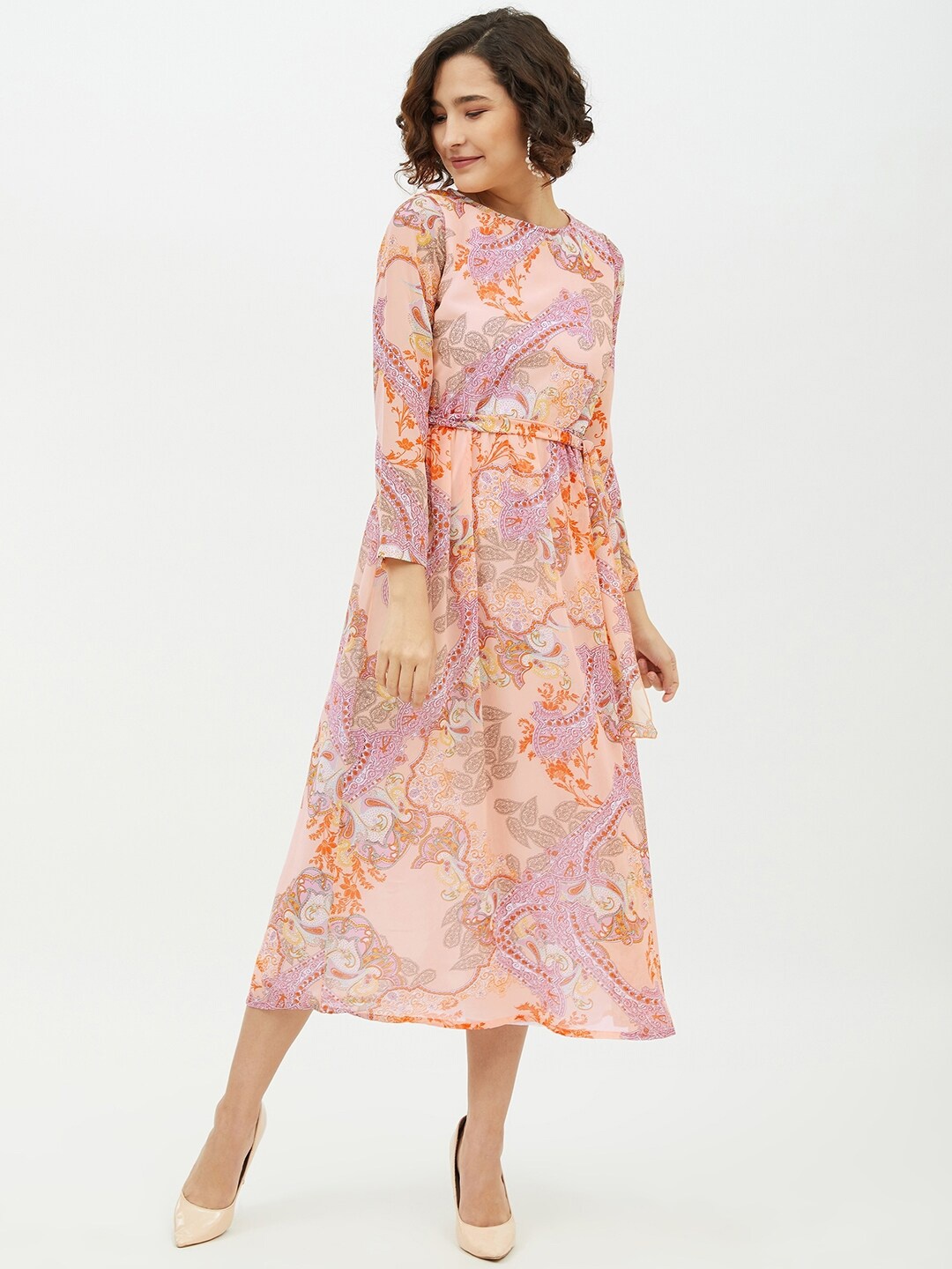 

StyleStone Multicoloured Floral Georgette A-Line Midi Dress, Multi