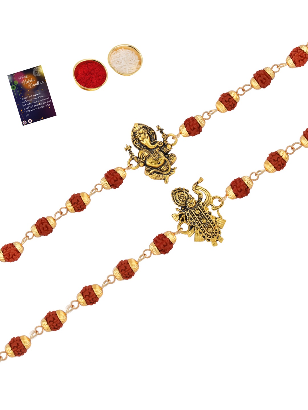 

Silver Shine Men Set Of 2 Rakhi With Roli Chawal And Greeting Card, Red