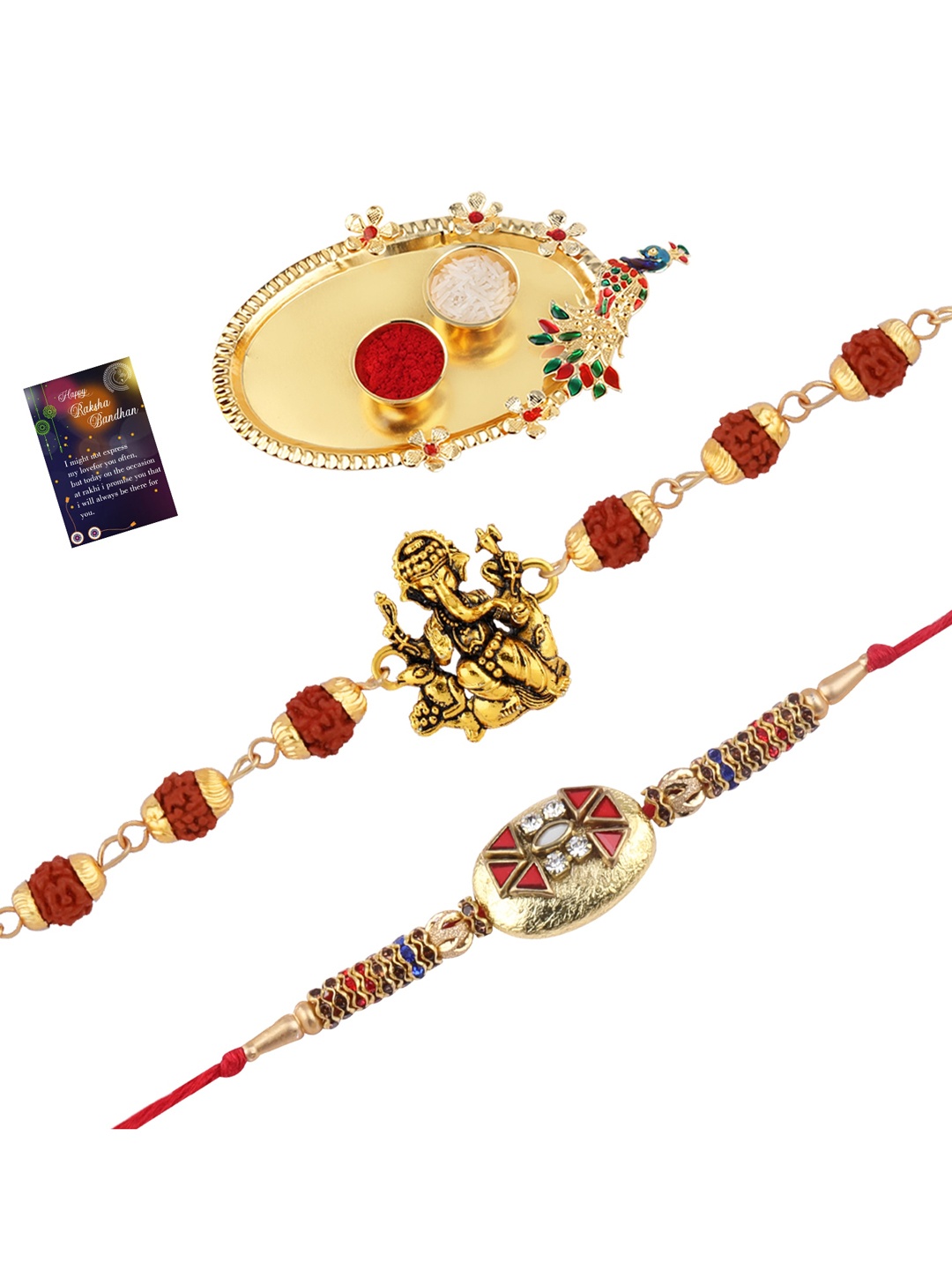 

Silver Shine Men Set Of 2 Beaded Rakhi Gift Set, Gold