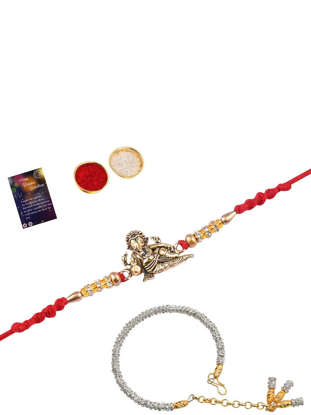 

Silver Shine 2 Bhaiya Bhabhi Rakhi with Roli Chawal Greeting Card, Gold