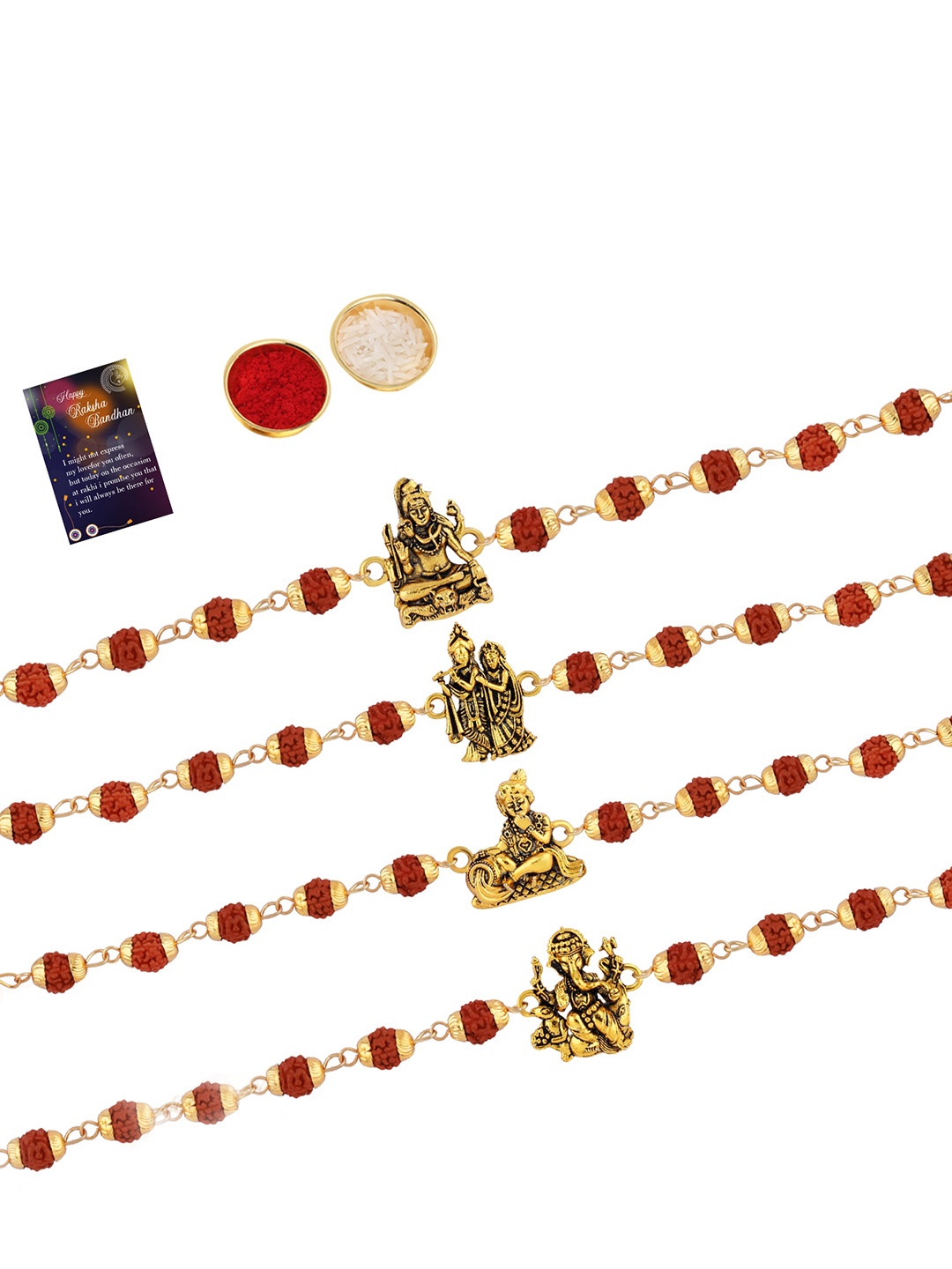 

Silver Shine Pack of 4 Religious Rakhi Pack, Gold