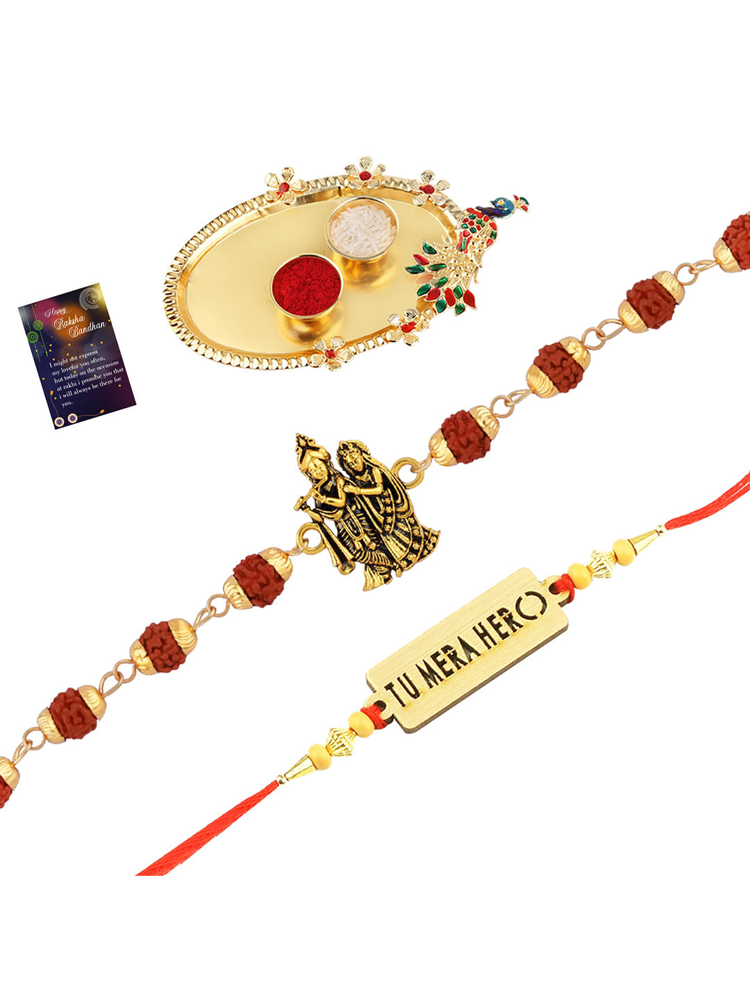 

Silver Shine Men Set Of 2 Beaded Rakhi Gift Set, Gold