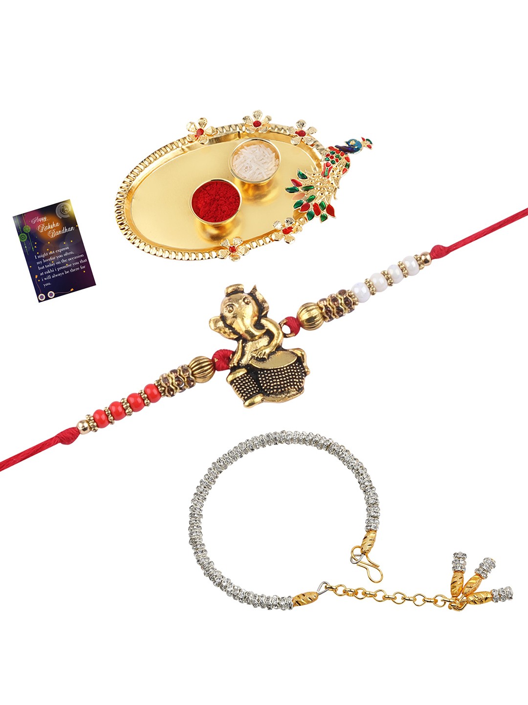 

Silver Shine Multicolored Rakhi Combo, Multi