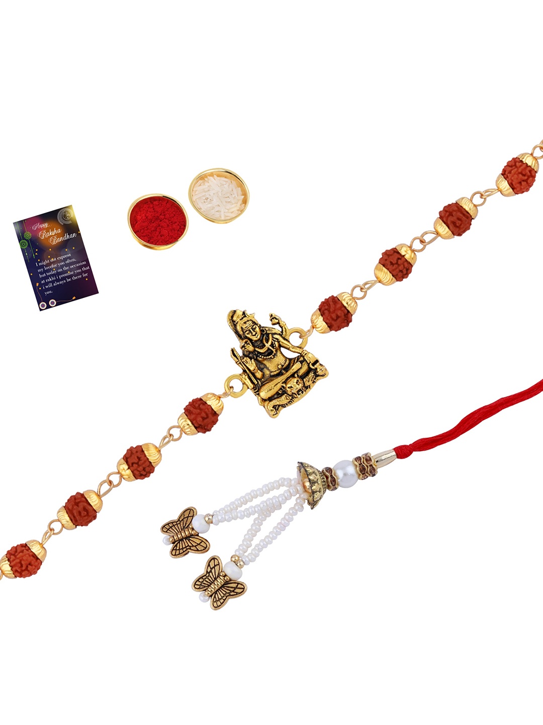 

Silver Shine 1 Rakhi 1 Bhabhi Rakhi With Roli Chawal Greeting Card, Multi