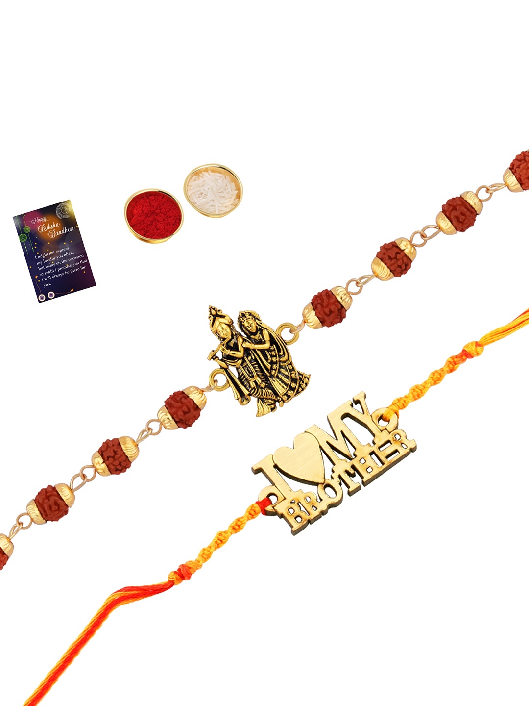 

Silver Shine 2 Rakhi with Roli Chawal Greeting Card, Gold