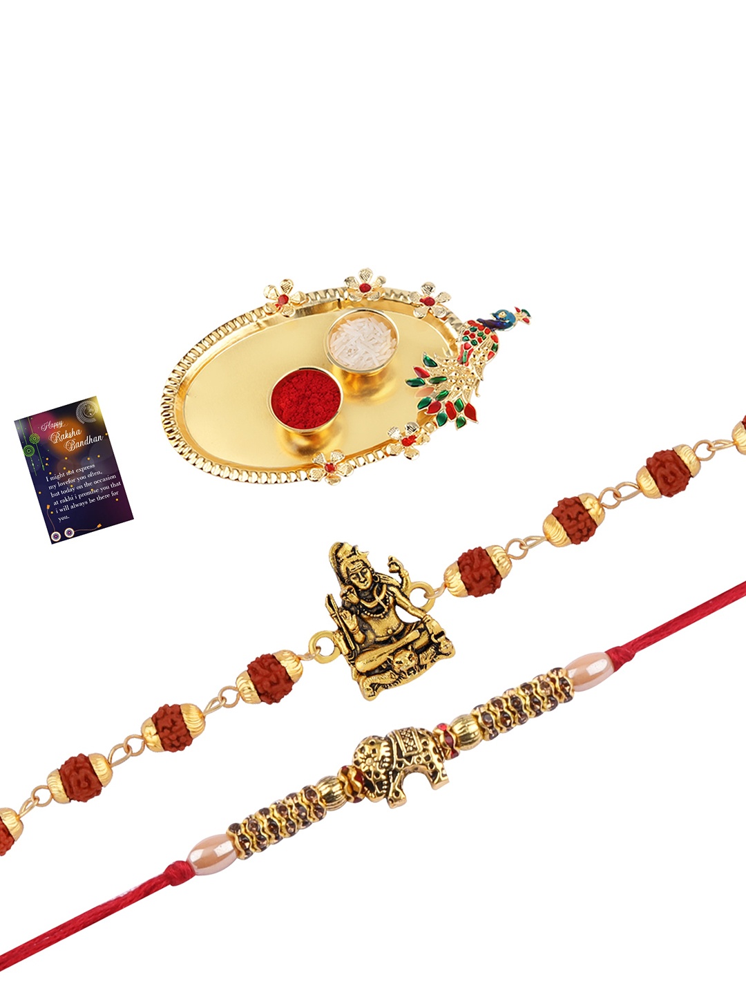 

Silver Shine Set Of 2 Beaded Rakhi Gift Set, Red