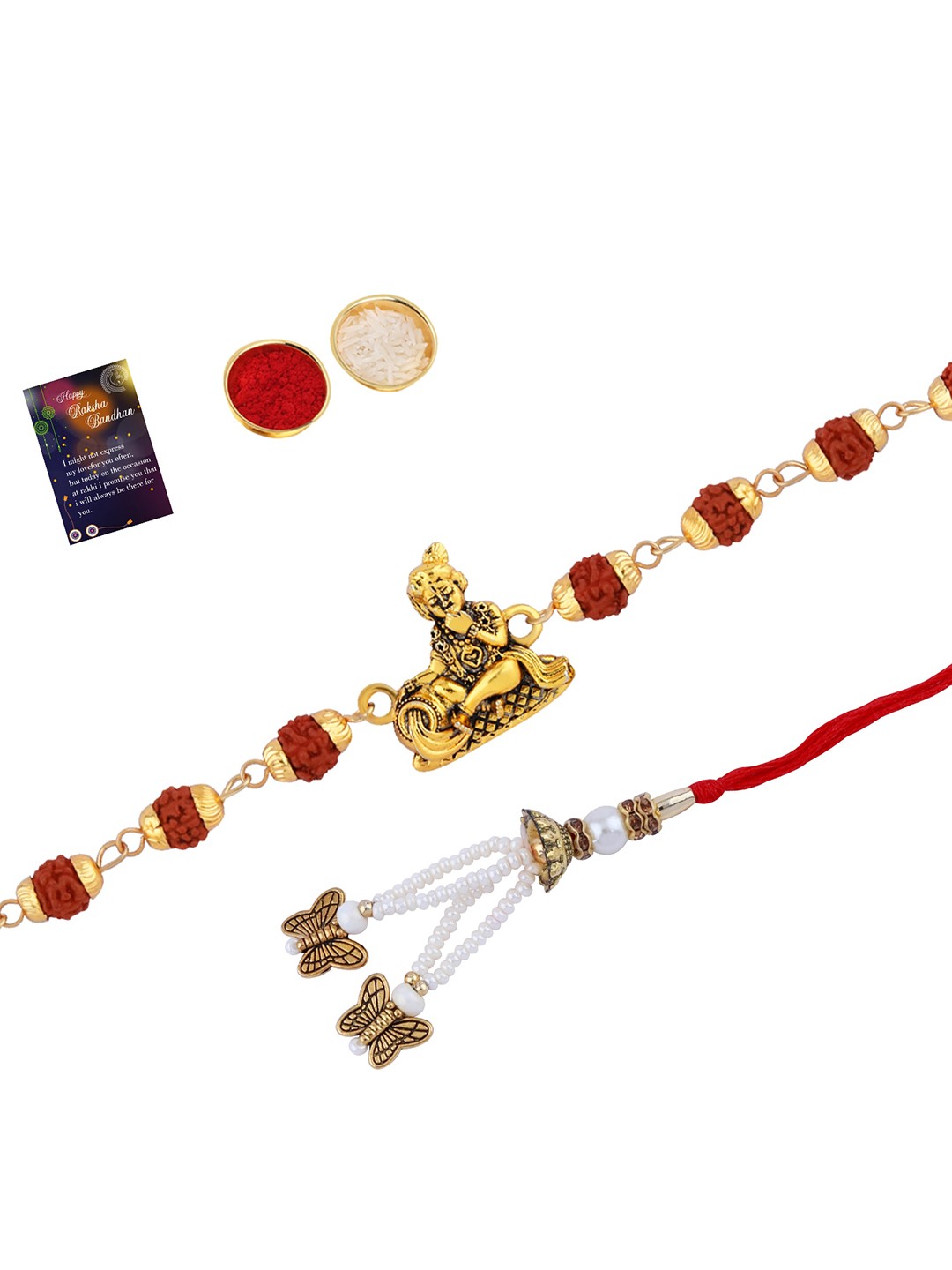 

Silver Shine 1 Rakhi 1 Bhabhi Rakhi With Roli Chawal Greeting Card, Multi