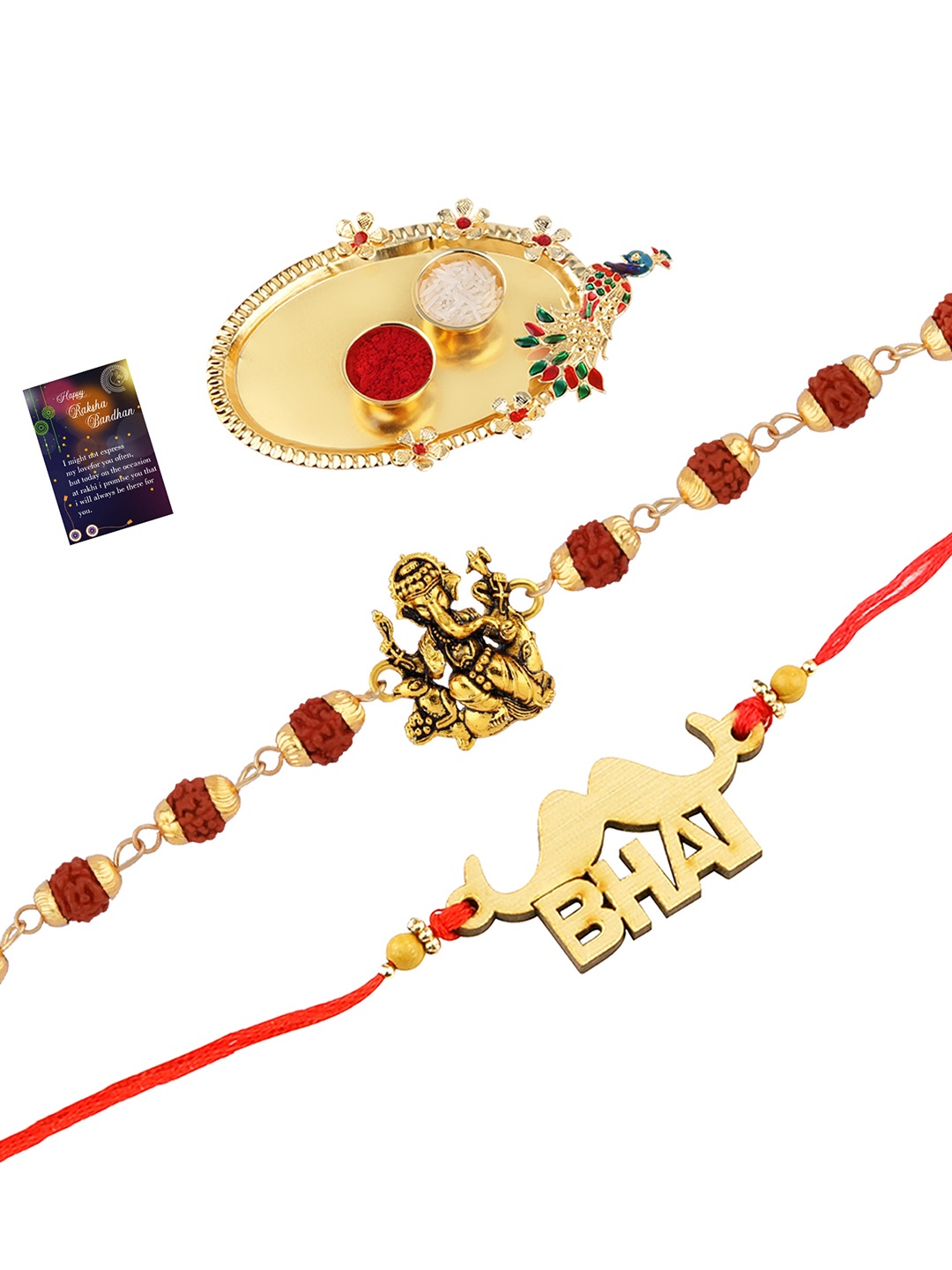 

Silver Shine Set of 2 Multicoloured Rakhi with Pooja Thali, Multi