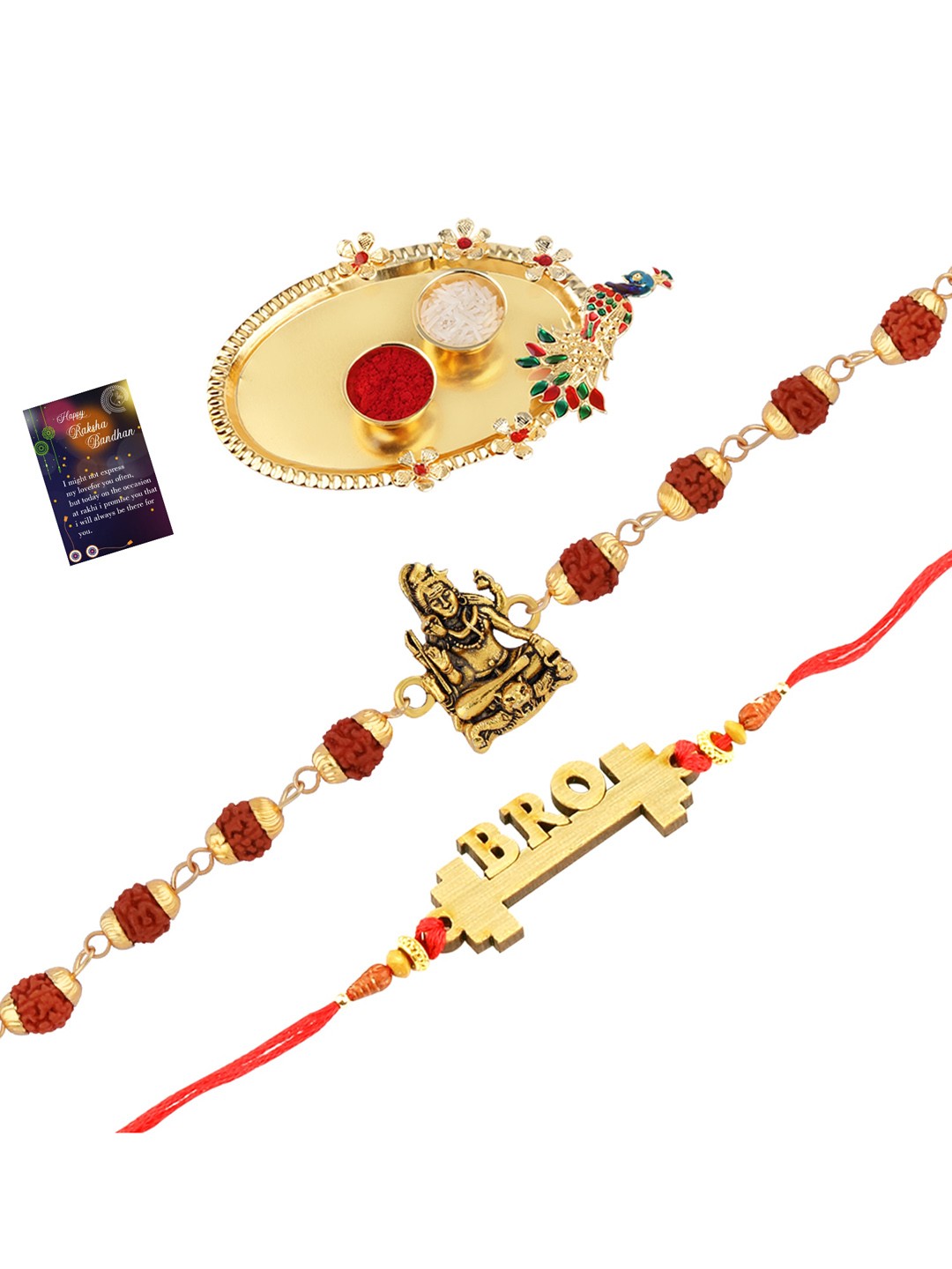 

Silver Shine Men Set Of 2 Beaded Rakhi Gift Set, Gold