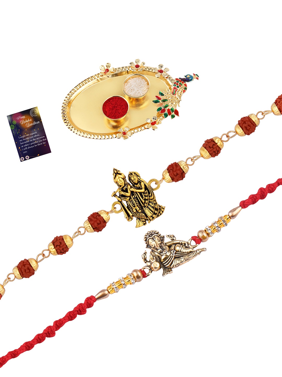 

Silver Shine Men Set Of 2 Beaded Rakhi Gift Set, Gold