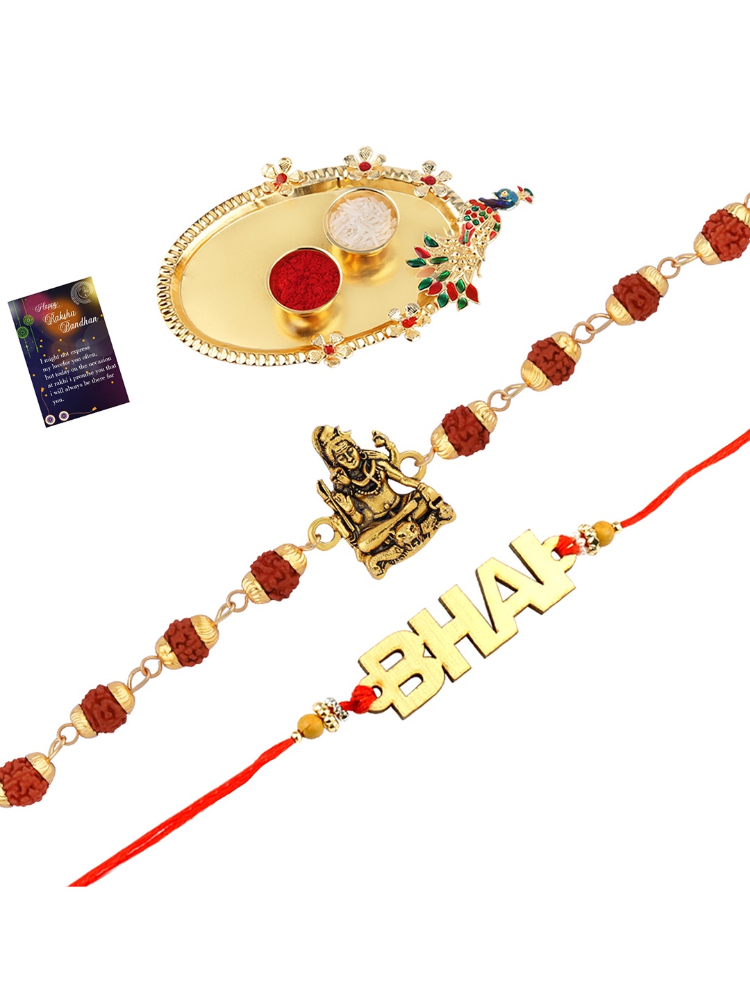 

Silver Shine Men Set Of 2 Beaded Rakhi Gift Set, Gold