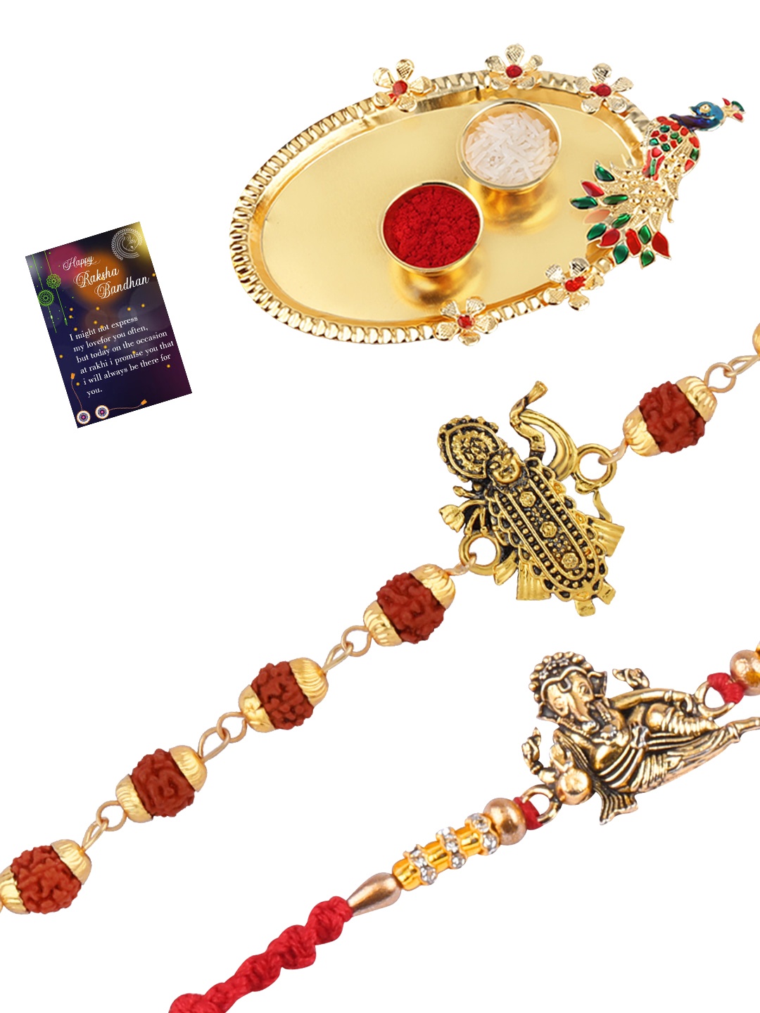 

Silver Shine Men Set Of 2 Beaded Rakhi Gift Set, Gold