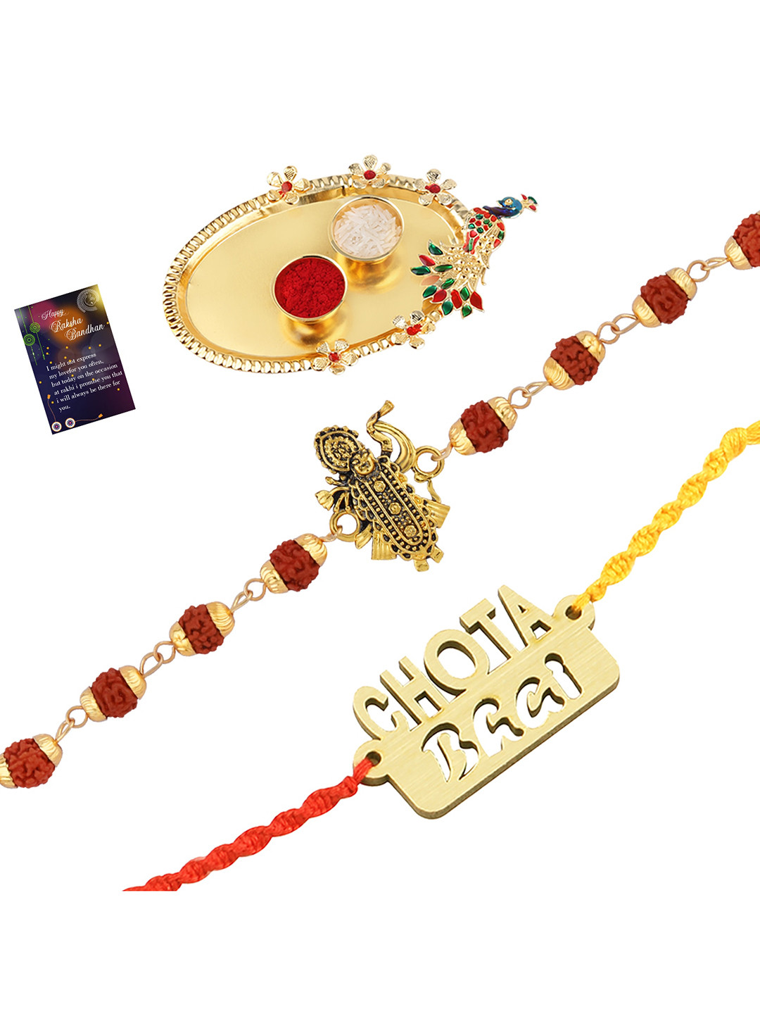 

Silver Shine Men Set Of 2 Beaded Rakhi Gift Set, Red