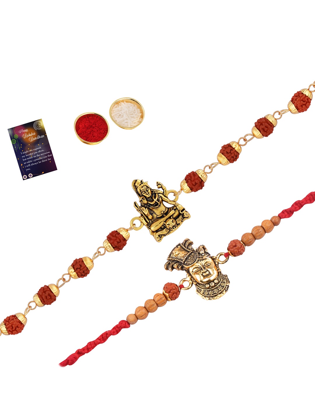 

Silver Shine Set Of 2 Rakhi with Roli Chawal Greeting Card, Gold