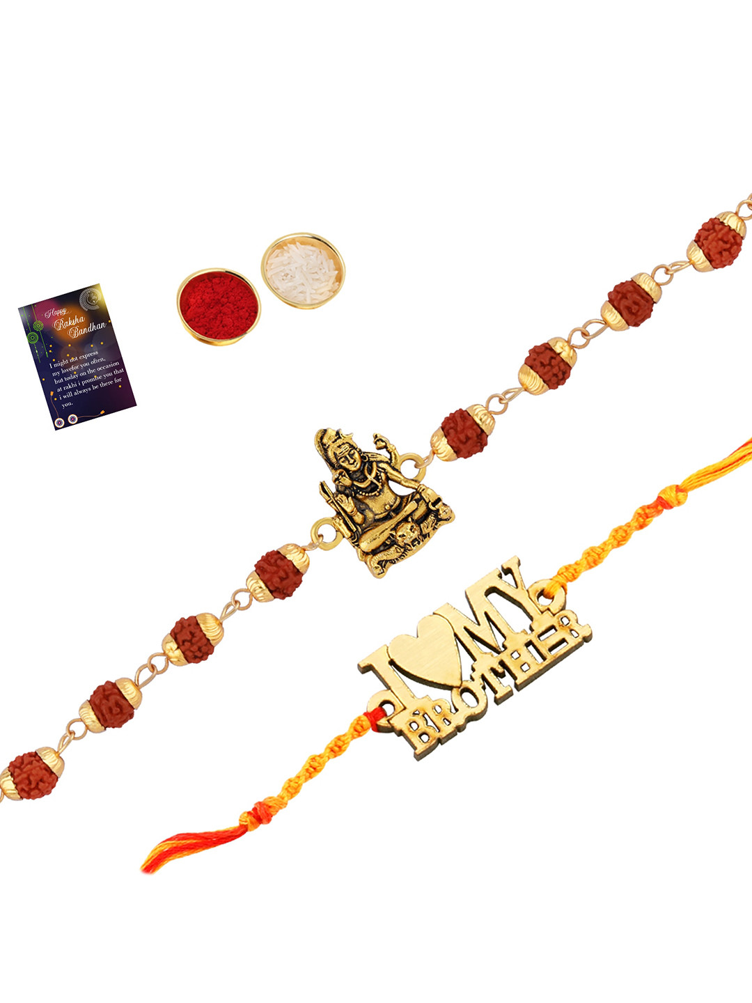 

Silver Shine 2 Rakhi With Roli Chawal and Greeting Card, Multi