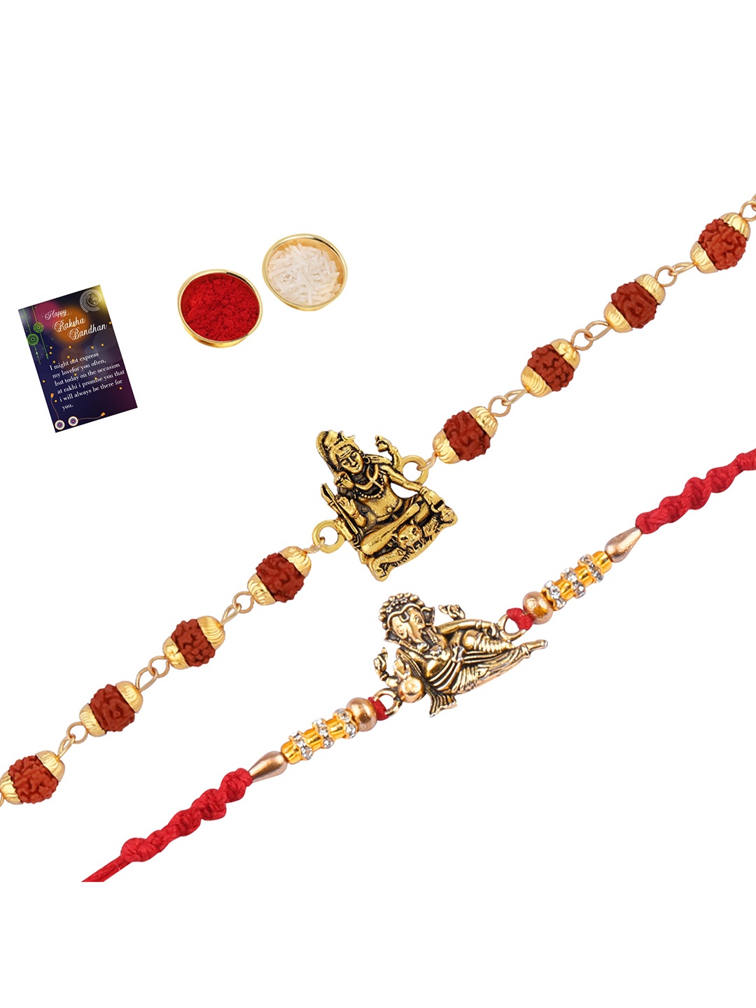 

Silver Shine Set of 2 Rakhi With Roli Chawal & Greeting Card, Multi