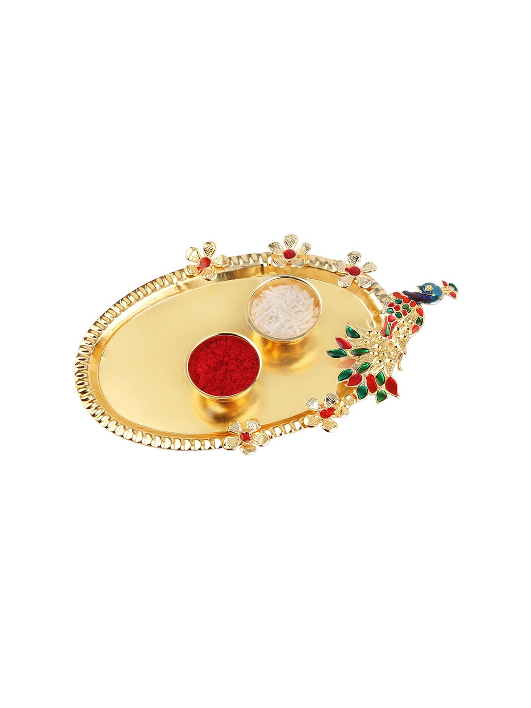 

Silver Shine Pack Of 4 Rakhi with Roli Chawal & Greetings Card, Red