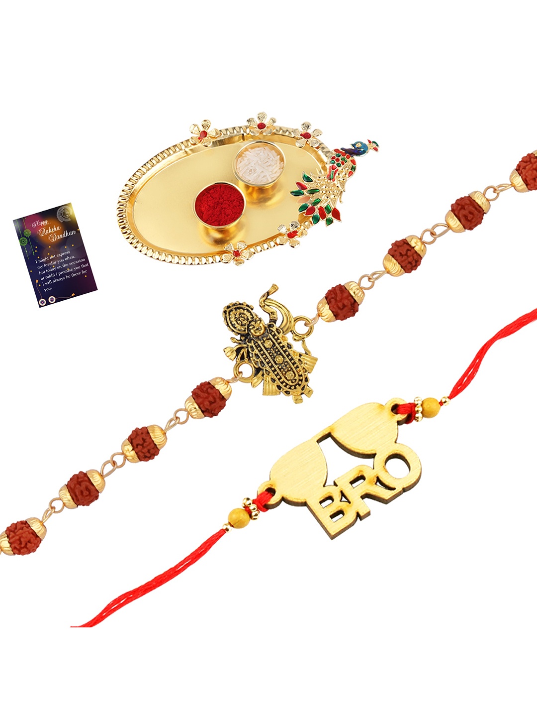 

Silver Shine 2 Rakhi with Pooja Thali Roli Chawal Greeting Card, Gold