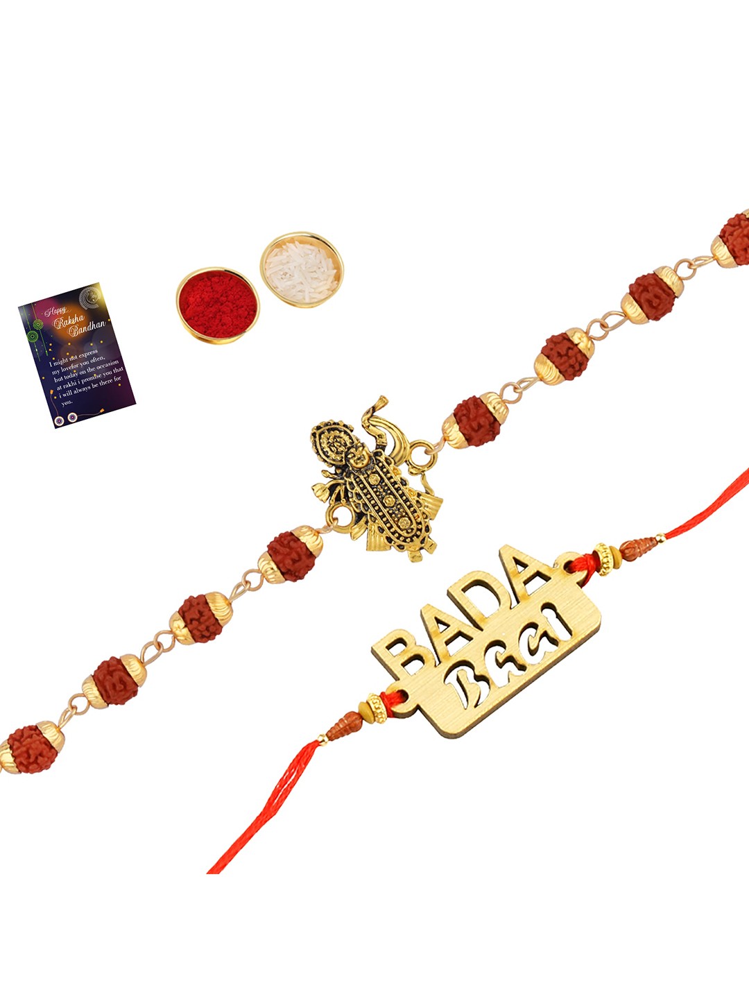 

Silver Shine Men Set Of 2 Rakhi With Roli Chawal And Greeting Card, Multi