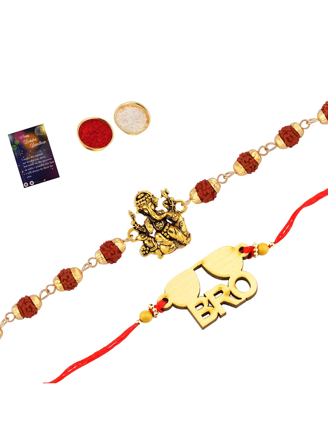 

Silver Shine Men Set Of Beaded Rakhi Gift Set, Red